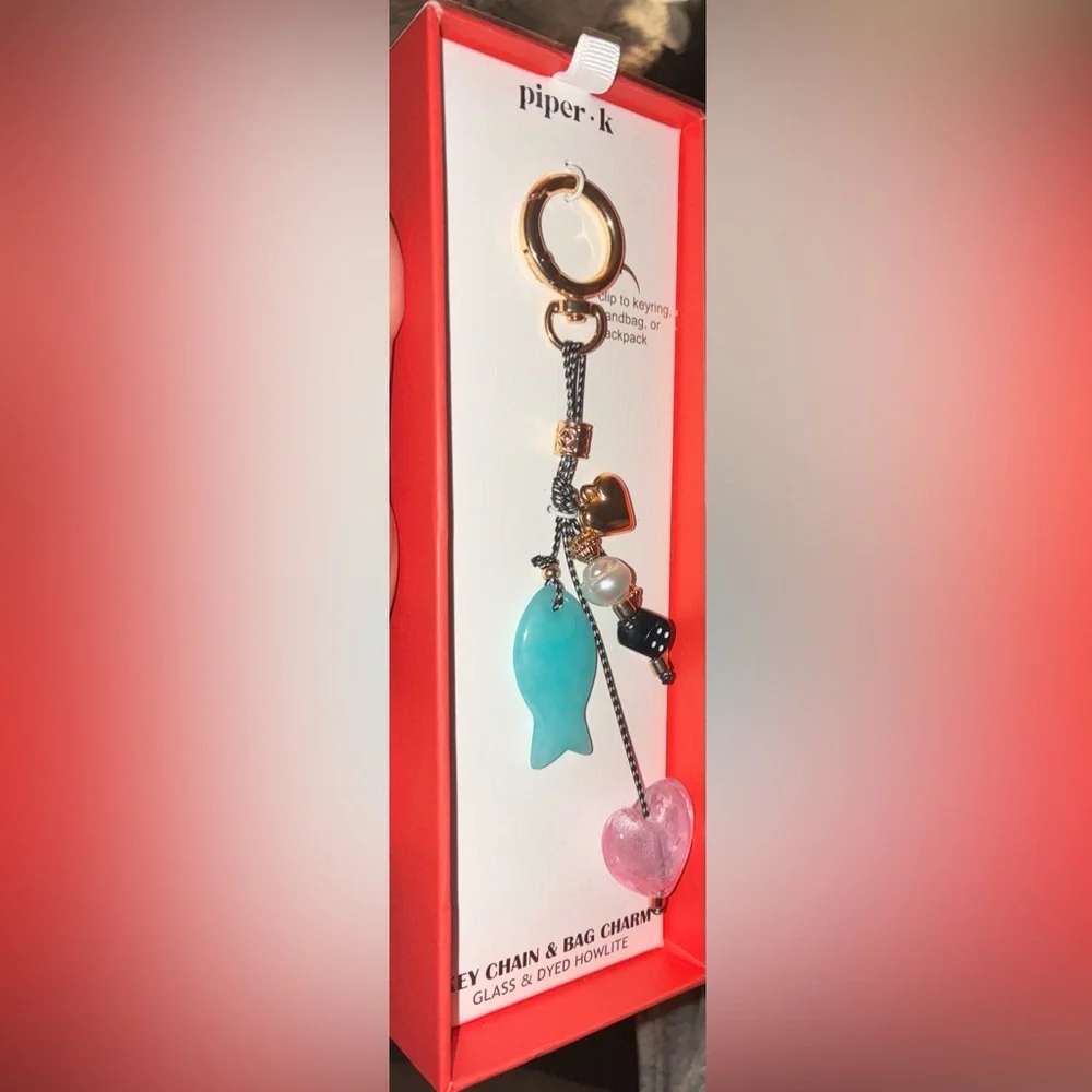 PIPER K Sea Ocean Life Love Glass & Howlite Multiple Charm Bag Keychain NEW NWT